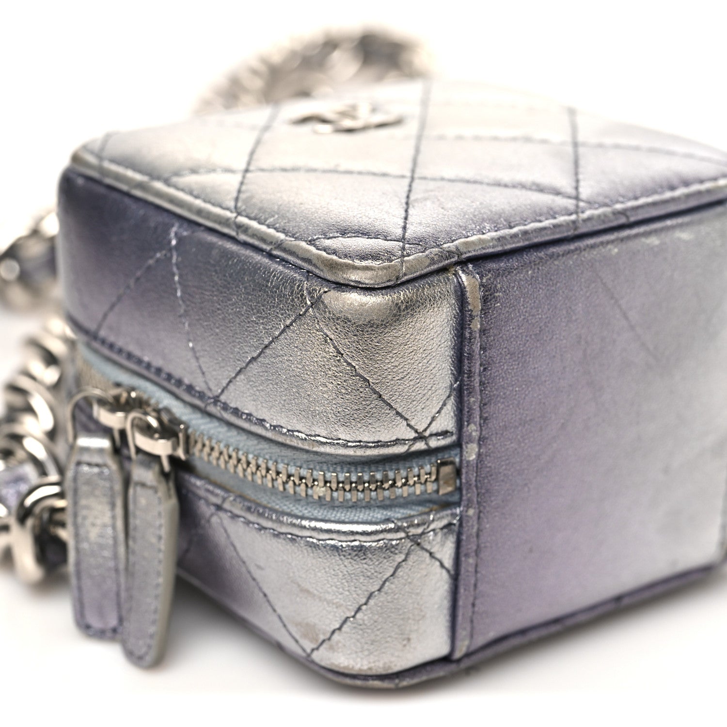 Chanel Gradient Metallic Lambskin Quilted Like A Wallet Clutch With Chain Silver Purple