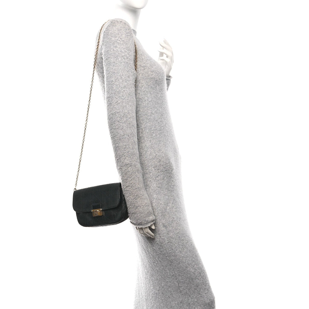 Christian Dior Grained Calfskin Cannage Diorling Wallet On Chain Black