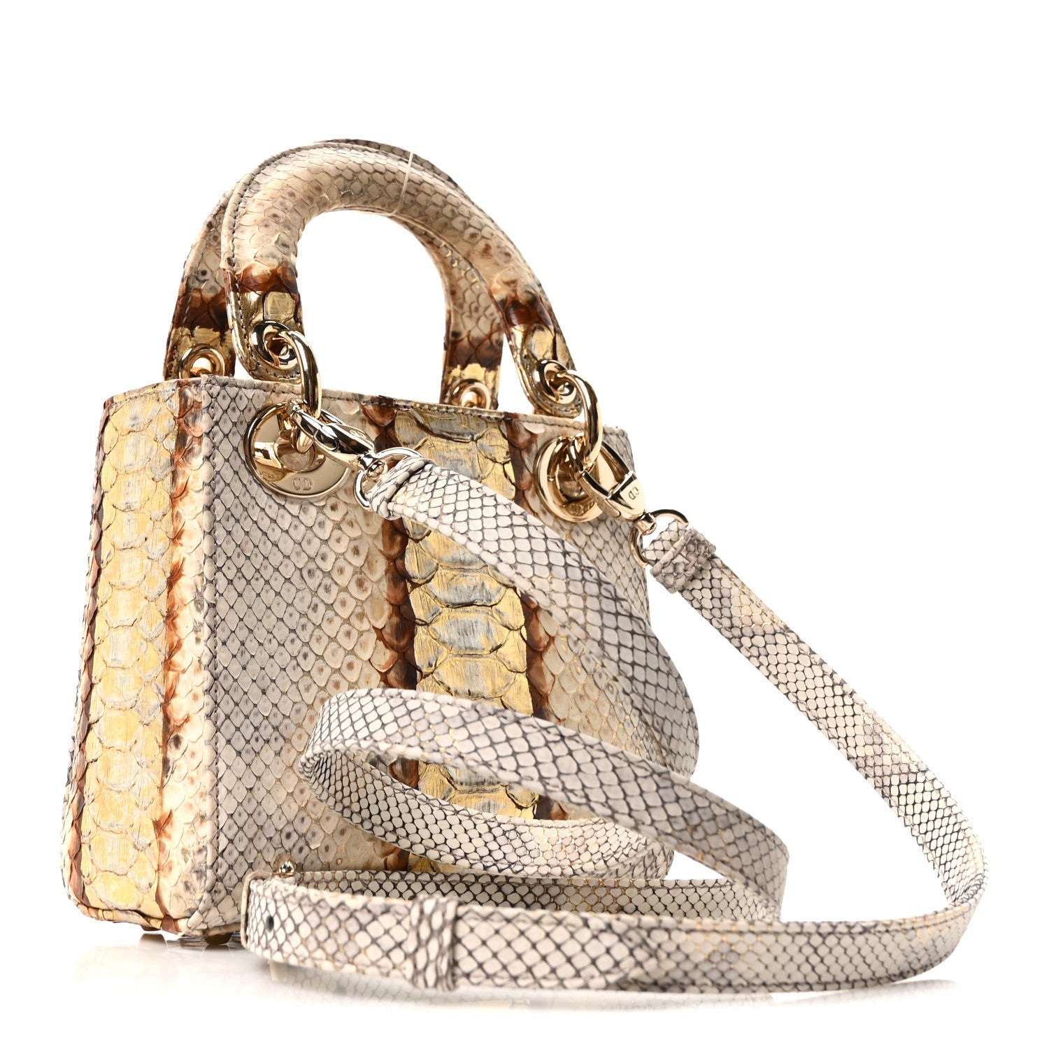 Christian Dior Snakeskin Mini Lady Dior Beige Gold