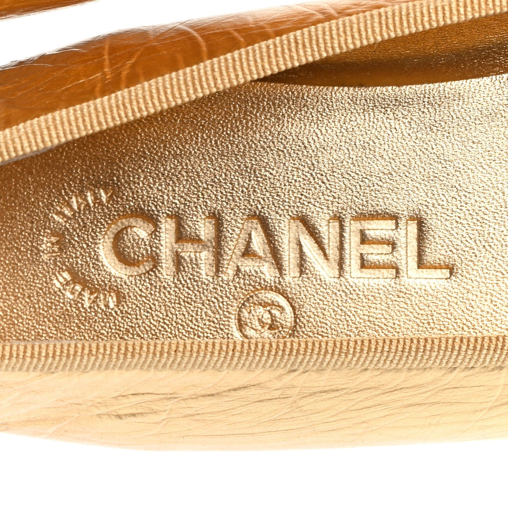 Laminated Lambskin Grosgrain Cap Toe CC Ballerina Flats 39.5 Dark Gold Black