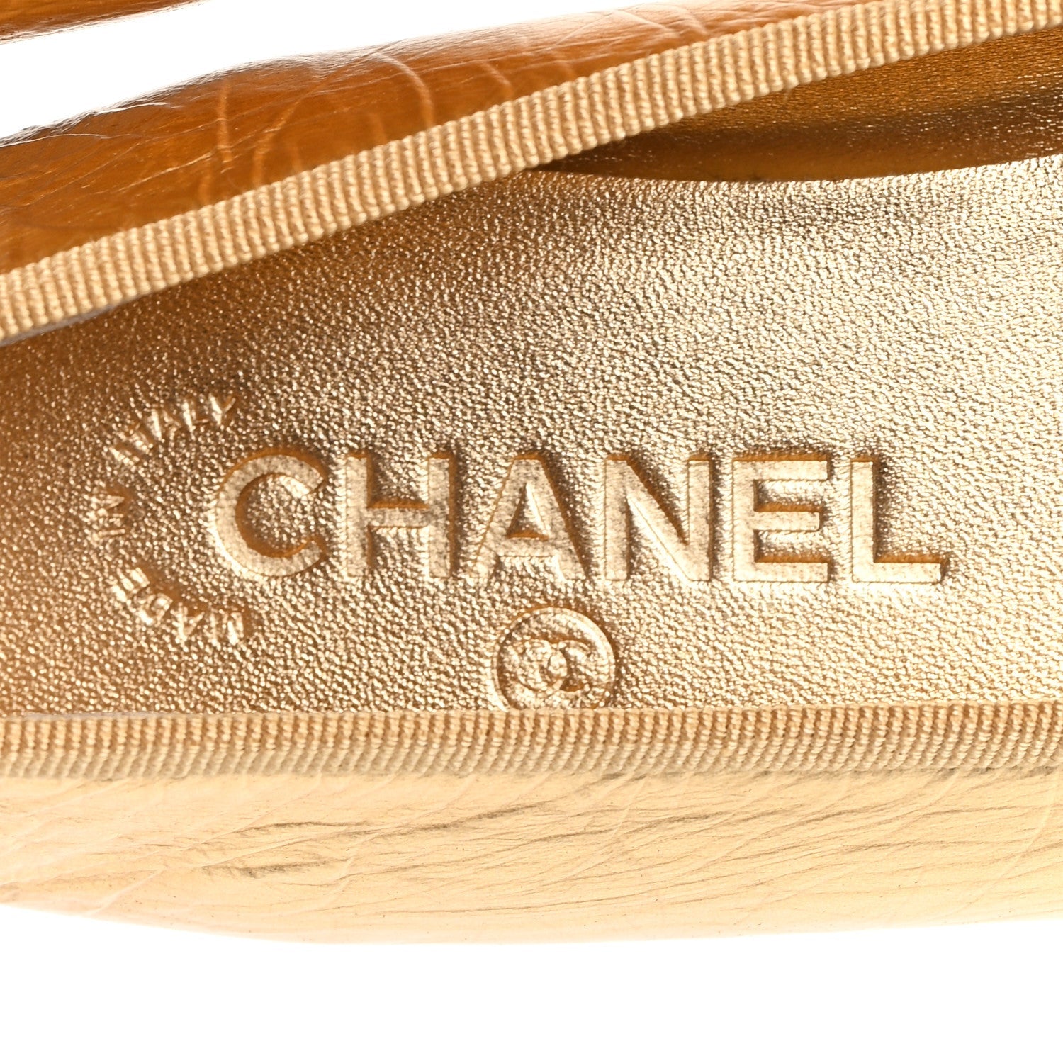 Laminated Lambskin Grosgrain Cap Toe CC Ballerina Flats 39.5 Dark Gold Black
