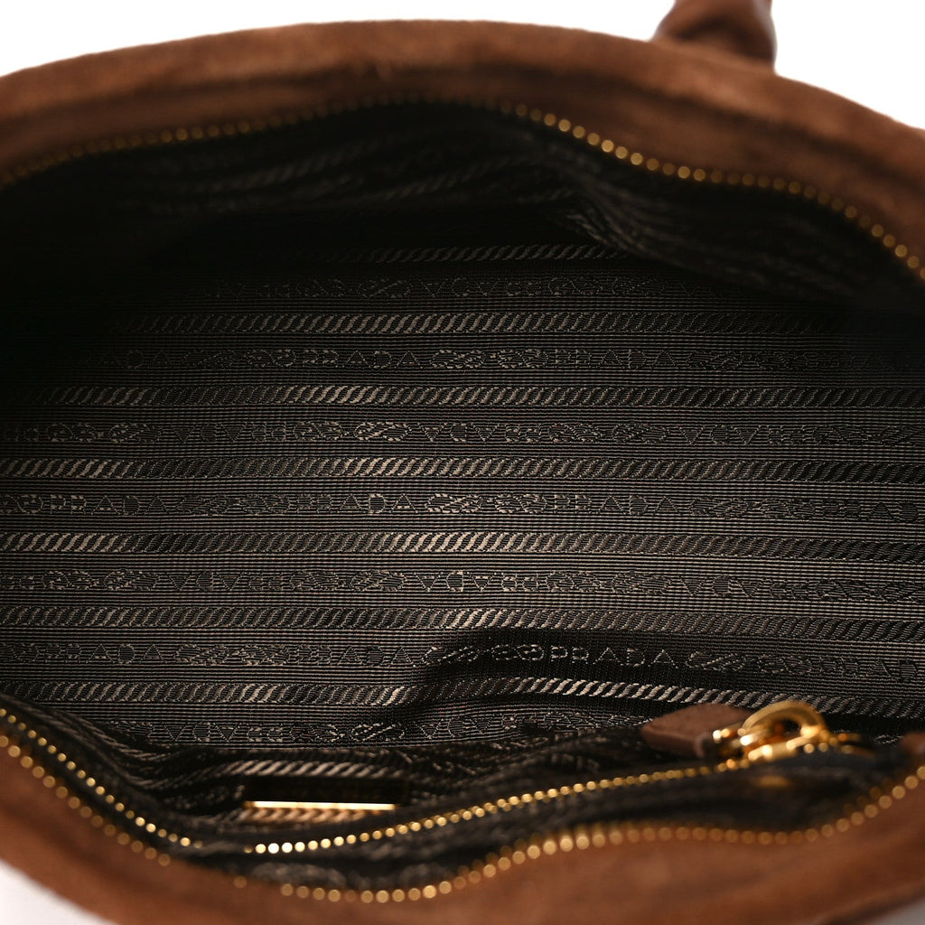 Prada Suede Triangle Medium Bonnie Shoulder Bag Cacao