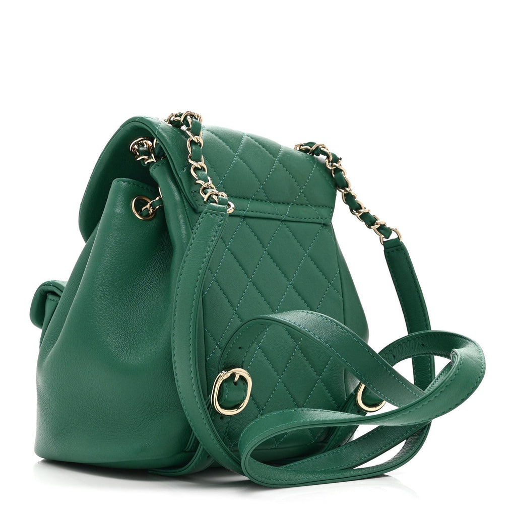 Chanel Lambskin Quilted Small Duma Drawstring Backpack Green