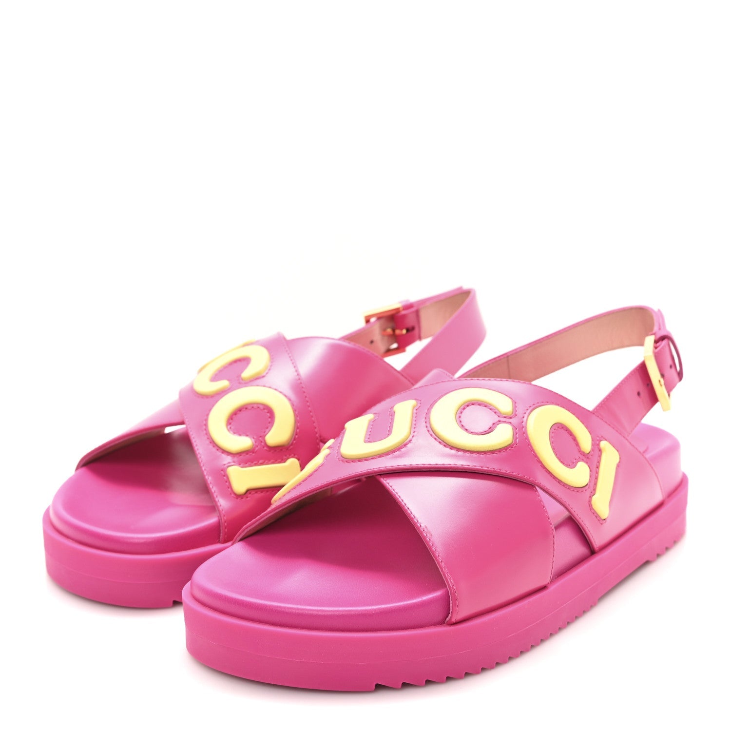 Gucci Calfskin Elizabeth Nappa Charlotte Logo Slingback Sandals 36.5 Fancy Fuchsia