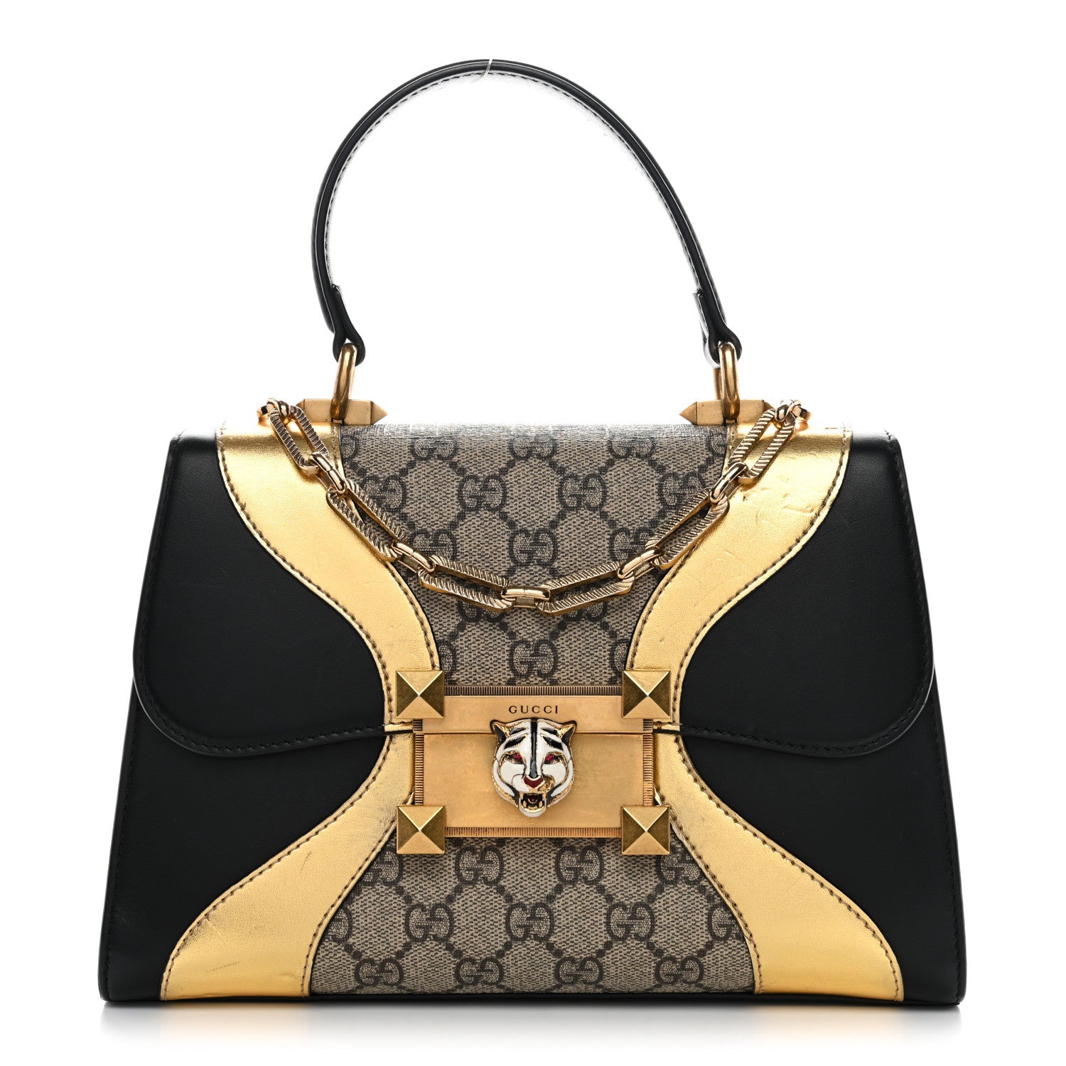 Gucci GG Supreme Monogram Small Osiride Top Handle Bag Black Gold