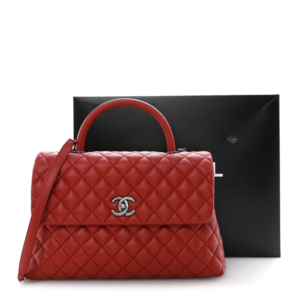 Chanel Caviar Quilted Medium Coco Handle Flap Red