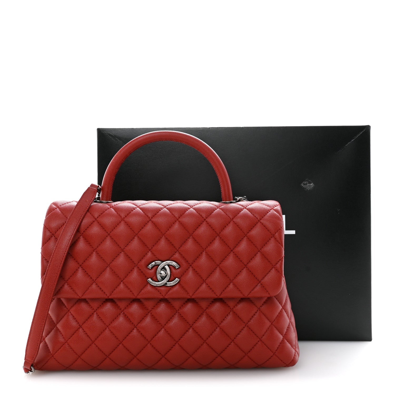 Chanel Caviar Quilted Medium Coco Handle Flap Red