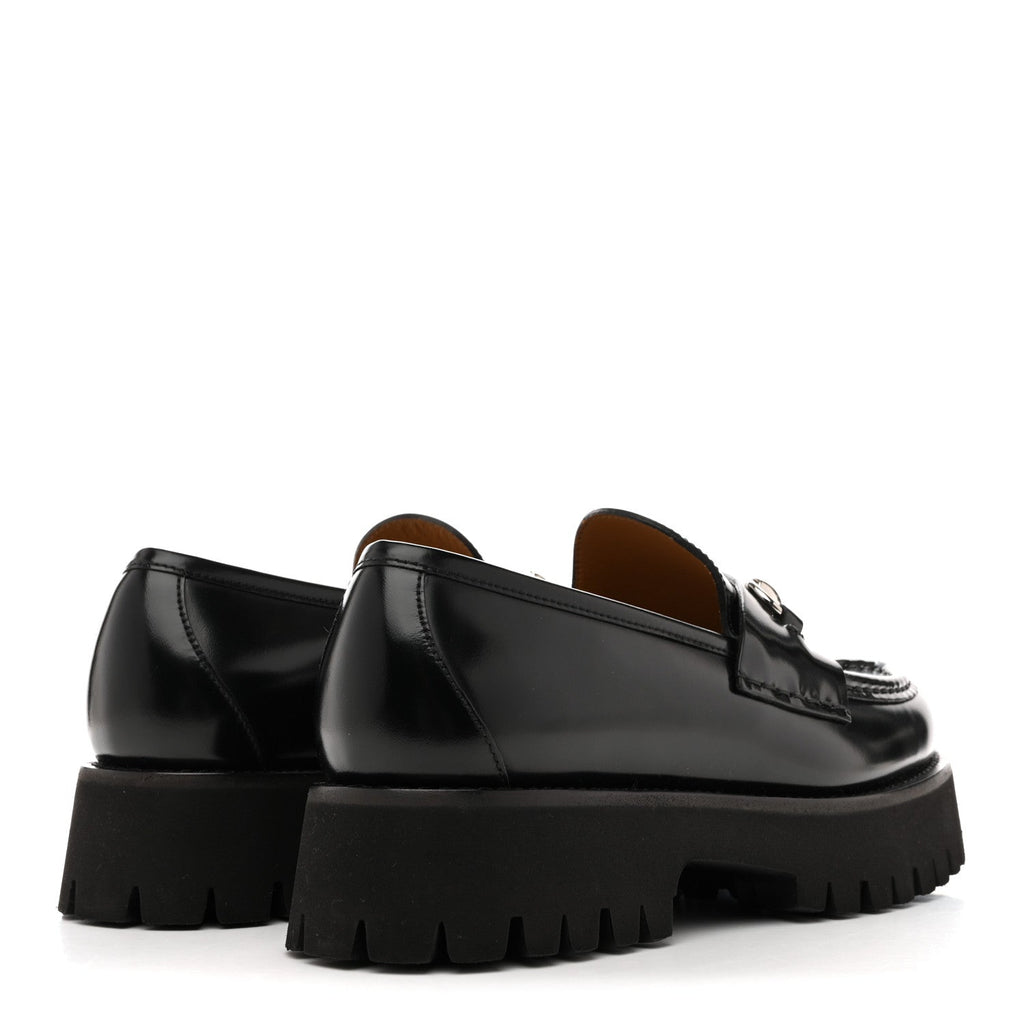 Gucci Cordovan Lux Womens Horsebit 45mm Platform Loafers 39.5 Black