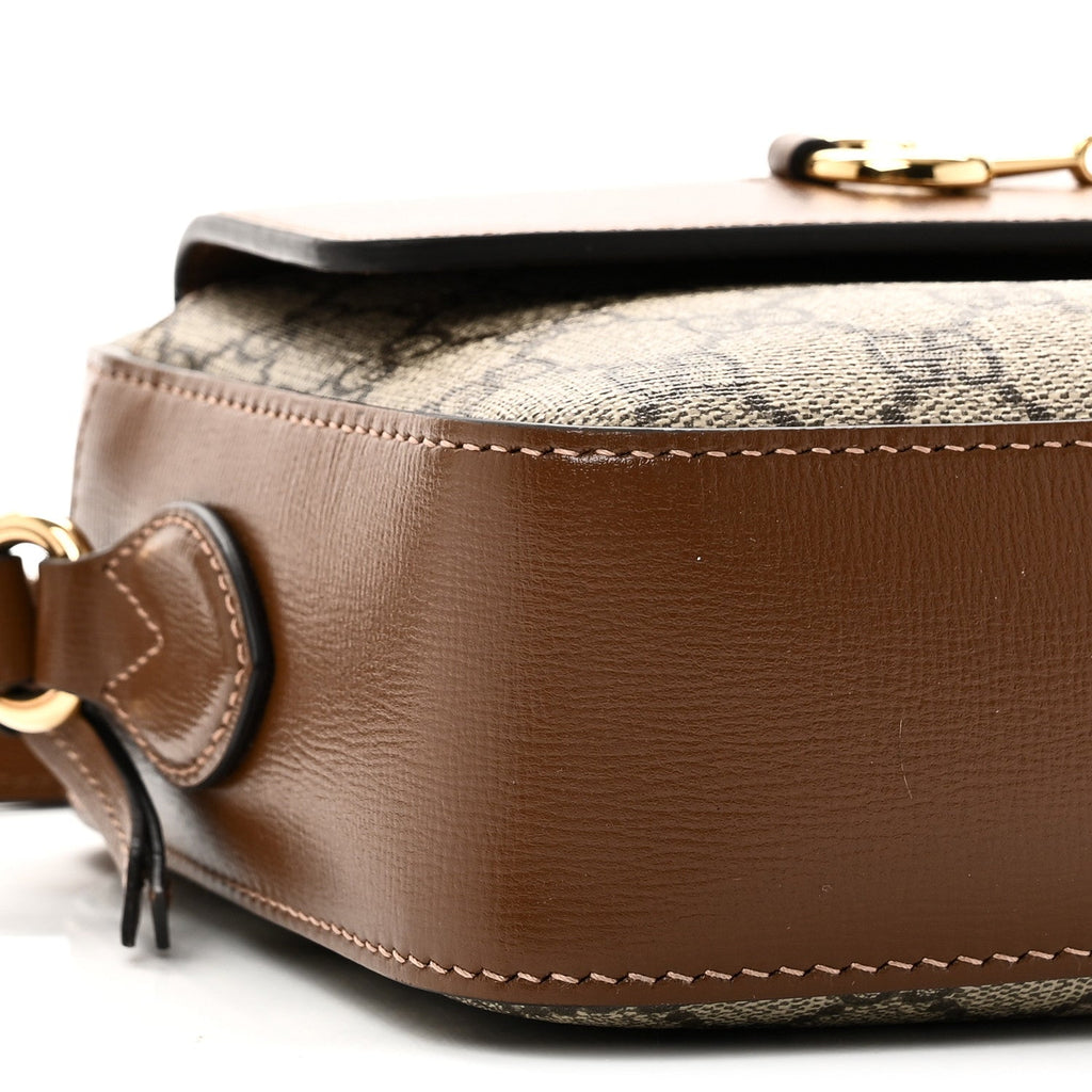 Gucci GG Supreme Monogram Small Horsebit 1955 Shoulder Bag Beige Brown Sugar