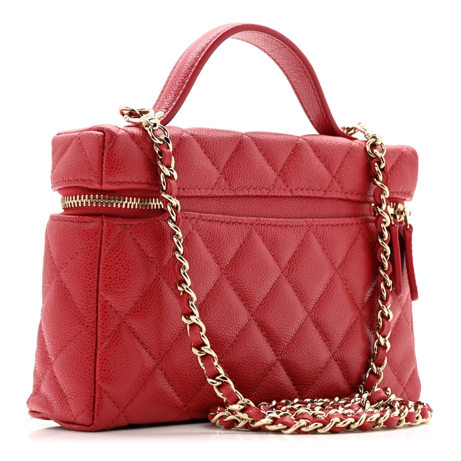Chanel Caviar Quilted Top Handle Slim Vanity With Chain Red
