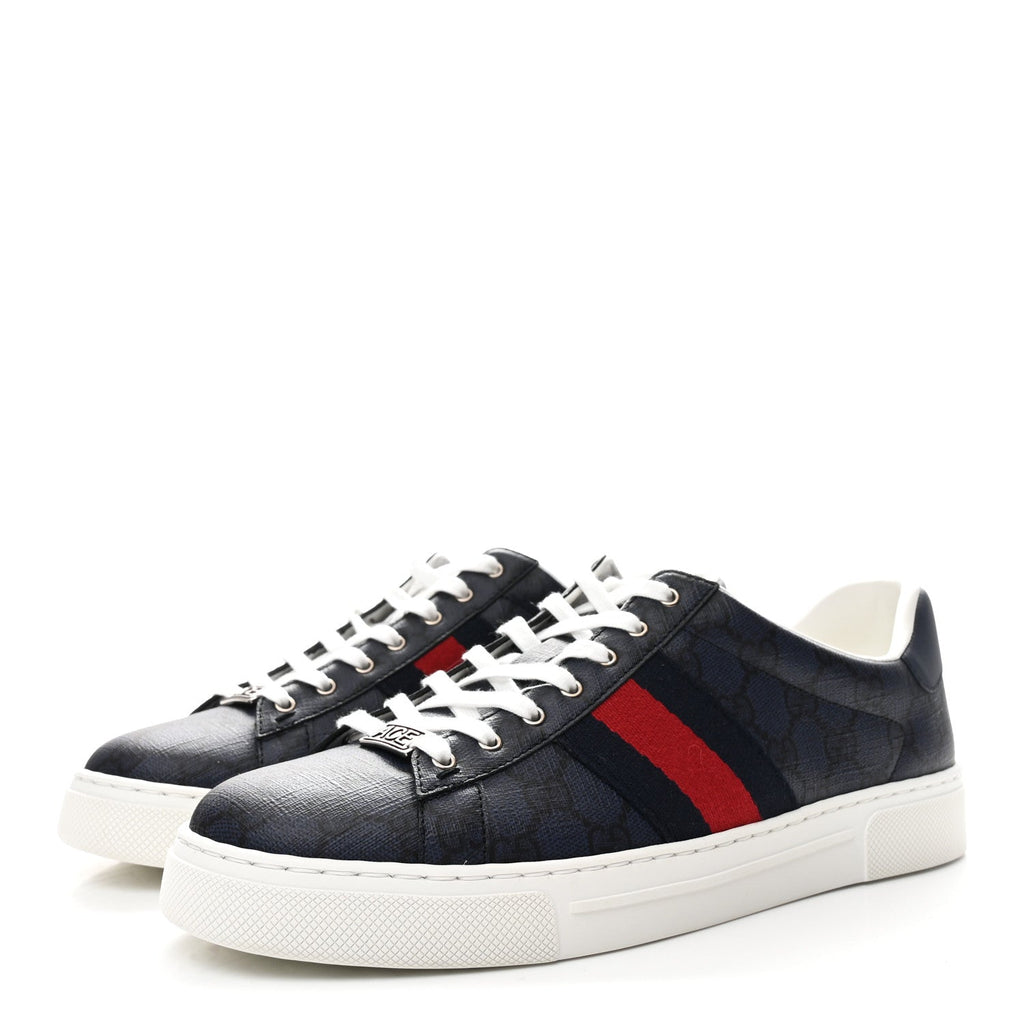 Gucci GG Supreme Monogram Ayers Web Mens New Ace Sneakers 8 Dark Blue