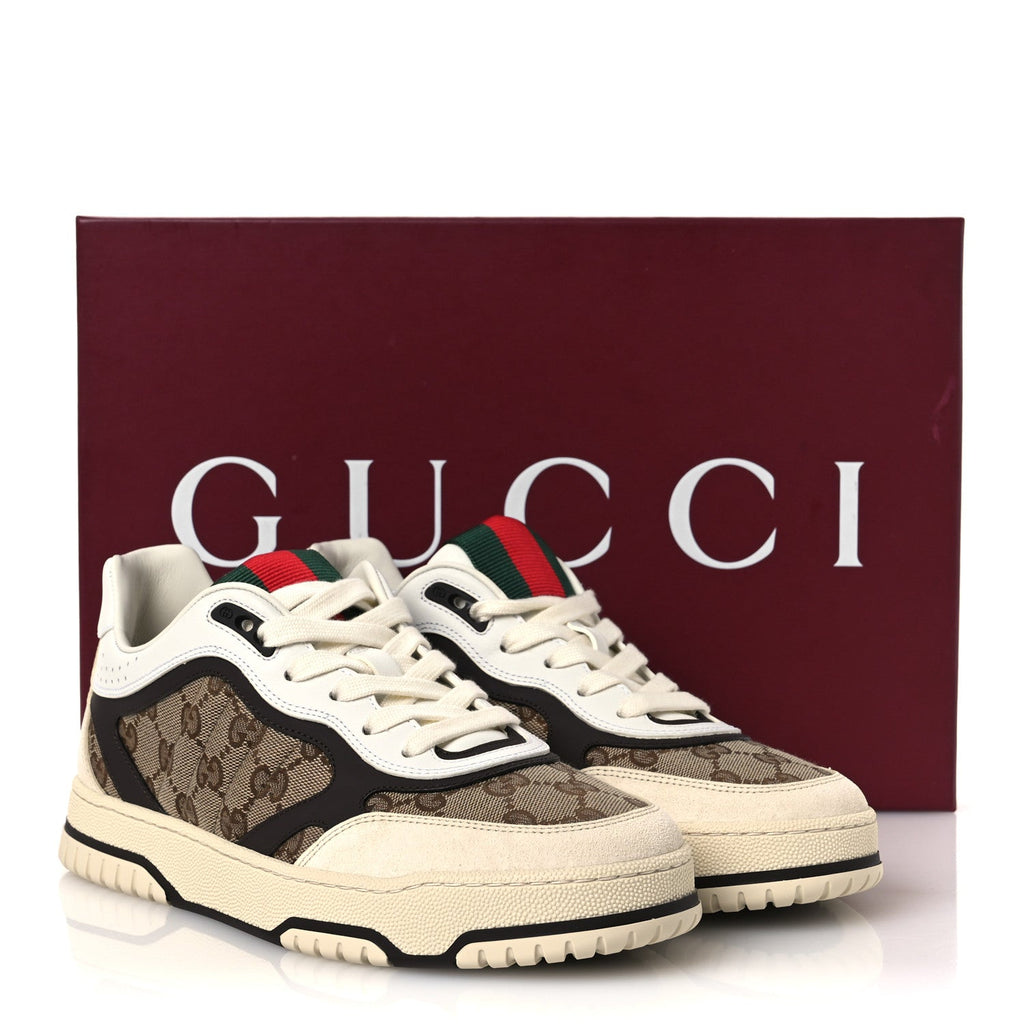 Gucci Monogram Suede Re-Web Sneakers 6 Ivory Beige Ebony