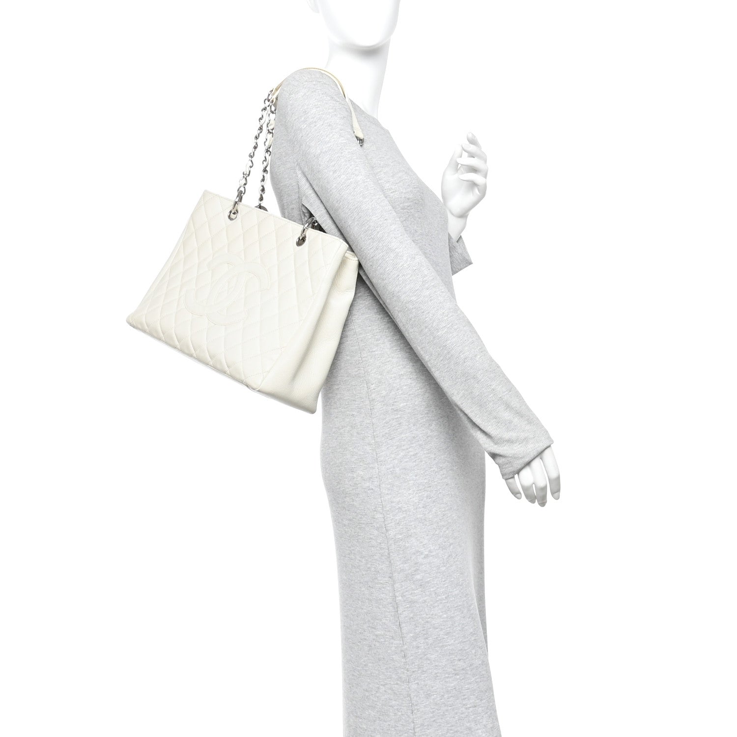 Chanel Caviar Quilted Grand Shopping Tote GST White