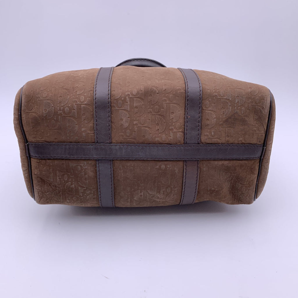 CHRISTIAN DIOR  Brown Embossed Logo Monogram Boston Bag
