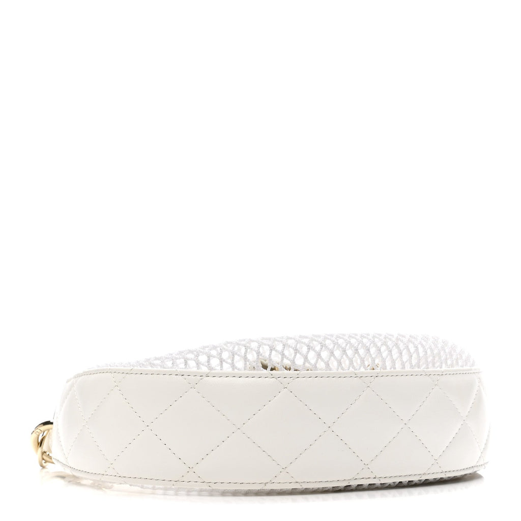 Chanel Mesh Shiny Lambskin Chain Hobo White