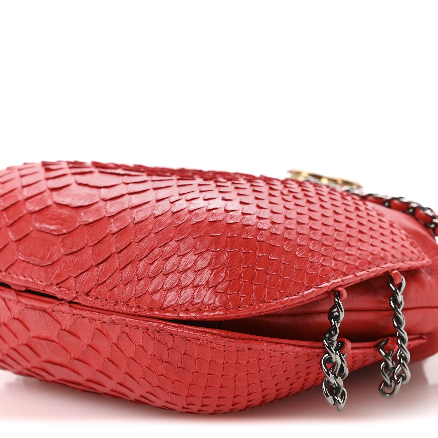 Chanel Snakeskin Calfskin Gabrielle Bucket Red