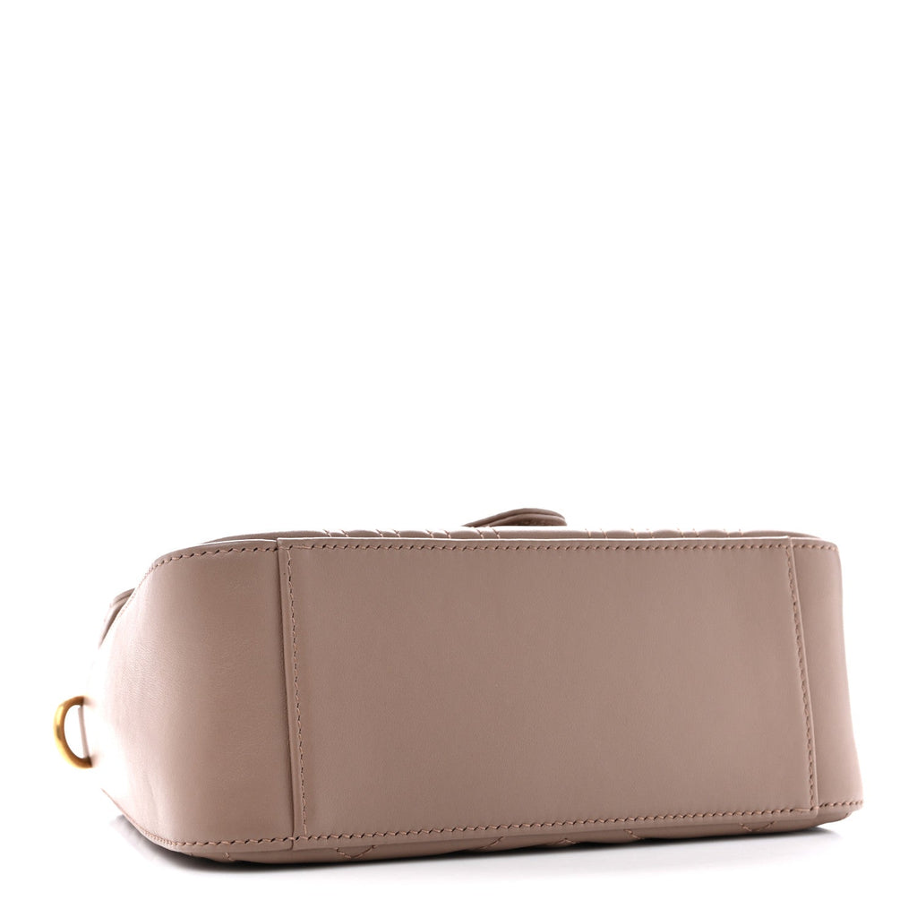 Gucci Calfskin Matelasse Mini GG Marmont Top Handle Shoulder Bag Porcelain Rose