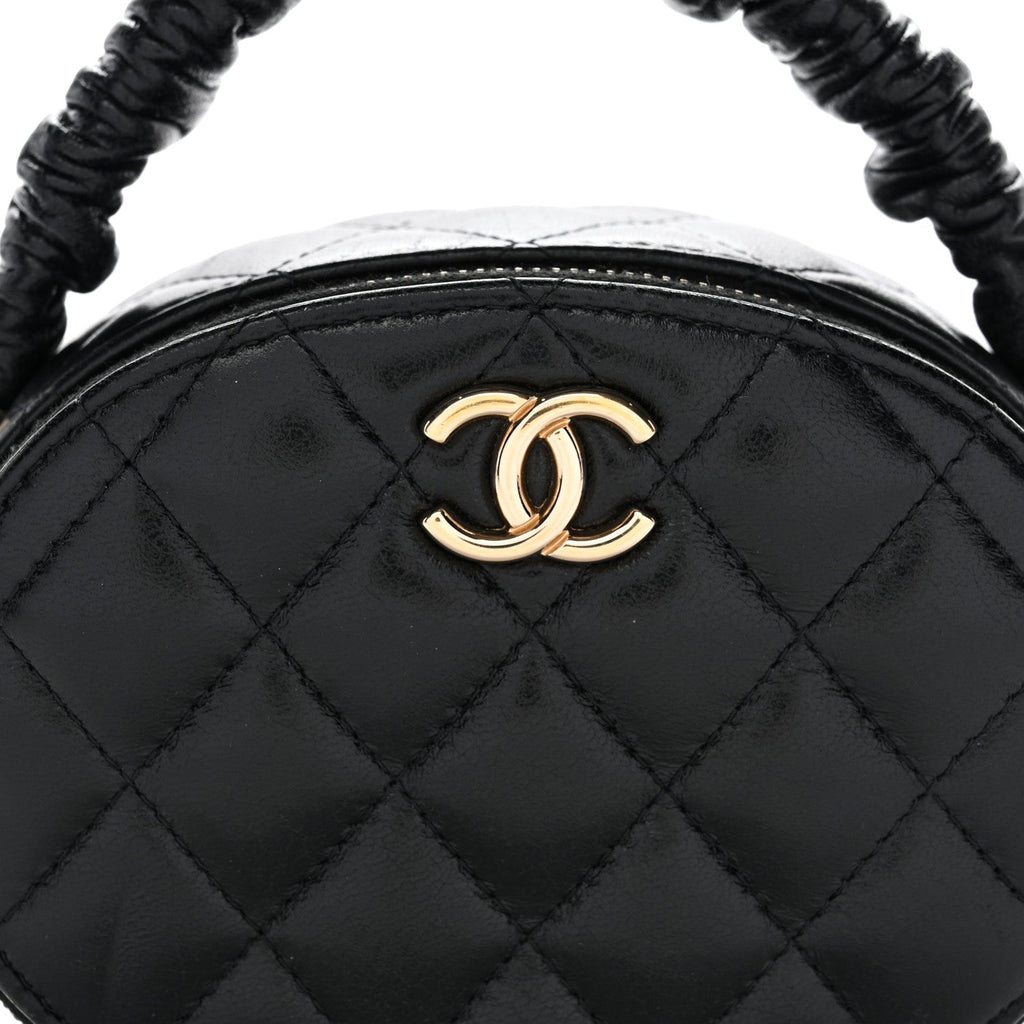 Chanel Lambskin Quilted Ruched Top Handle Vanity Case Black