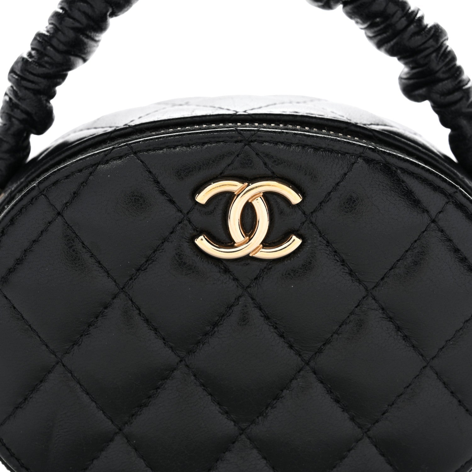 Chanel Lambskin Quilted Ruched Top Handle Vanity Case Black