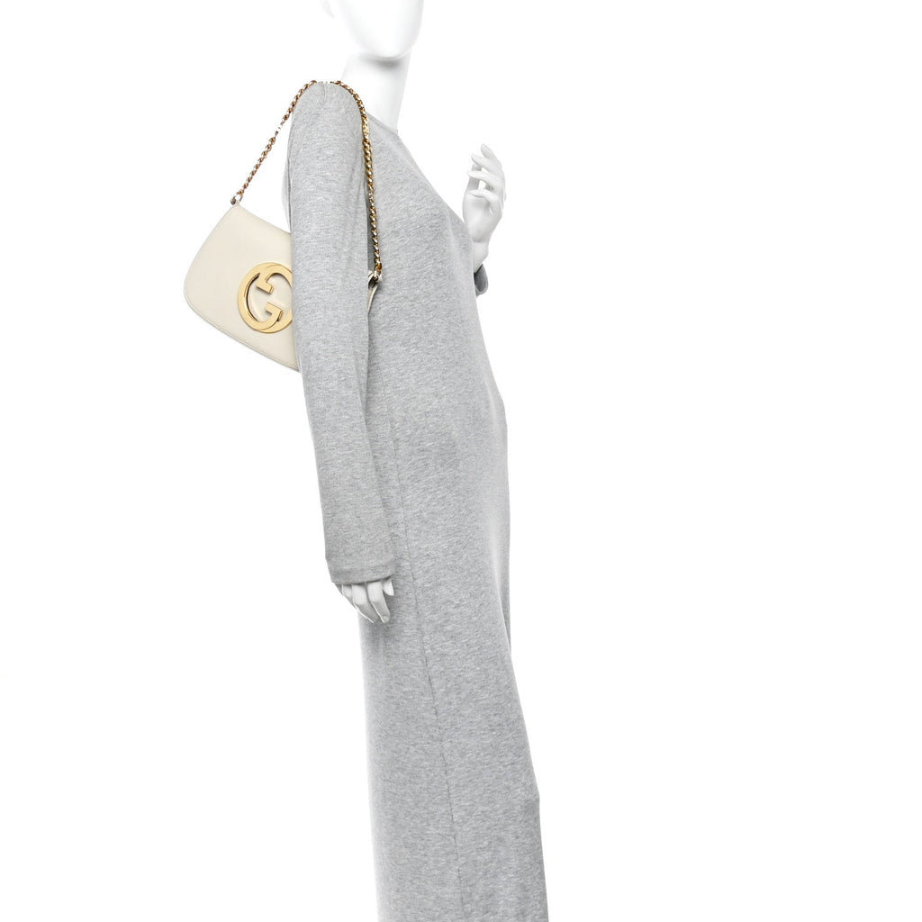 Gucci Roxy Calfskin Blondie Chain Shoulder Flap Bag Mystic White