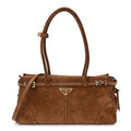 Prada Suede Triangle Medium Bonnie Shoulder Bag Cacao