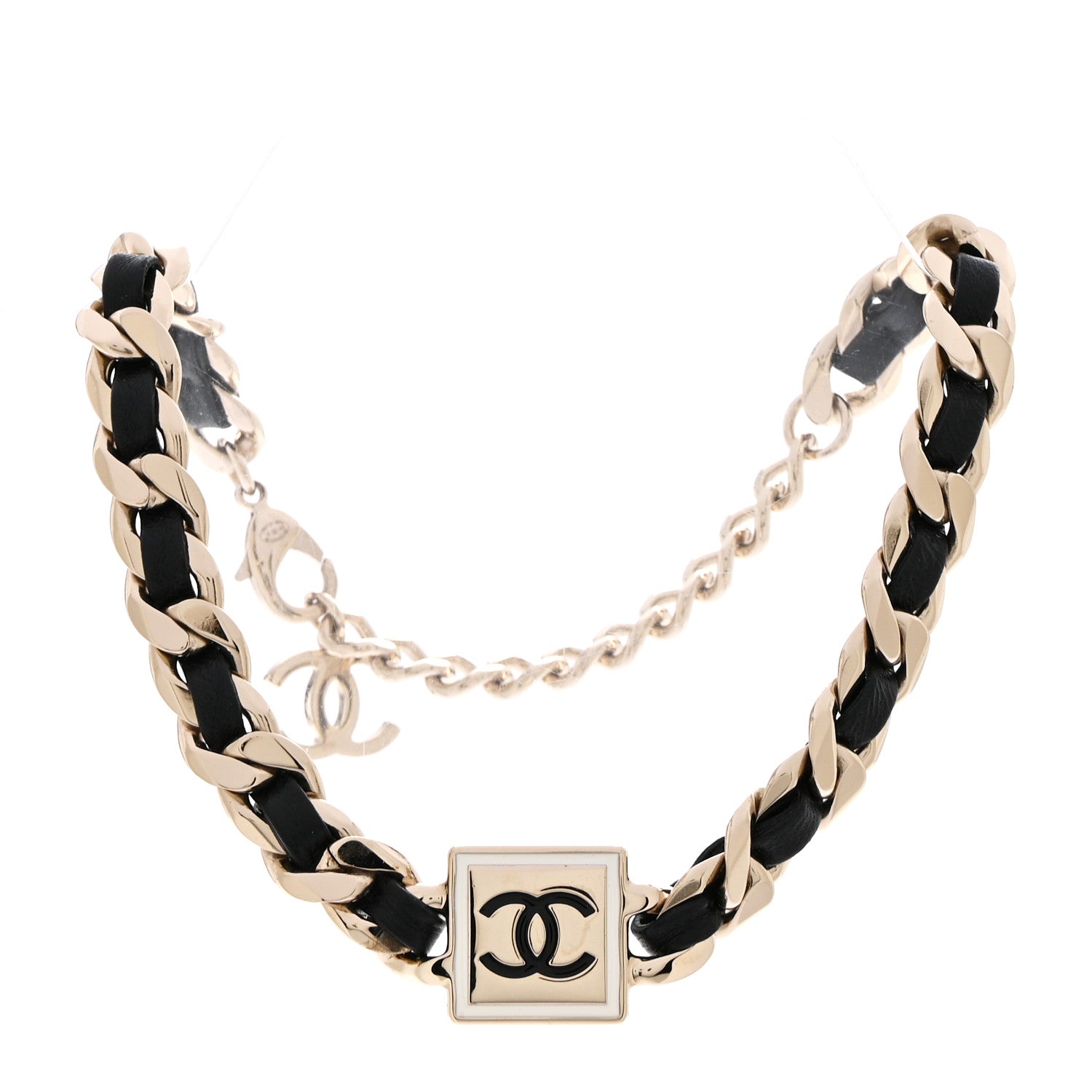 Metal Lambskin CC Square Choker Gold Black White