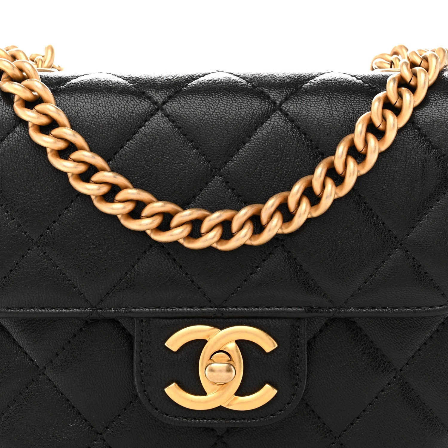 Chanel Shiny Goatskin Quilted Mini Chain Strap Flap Black