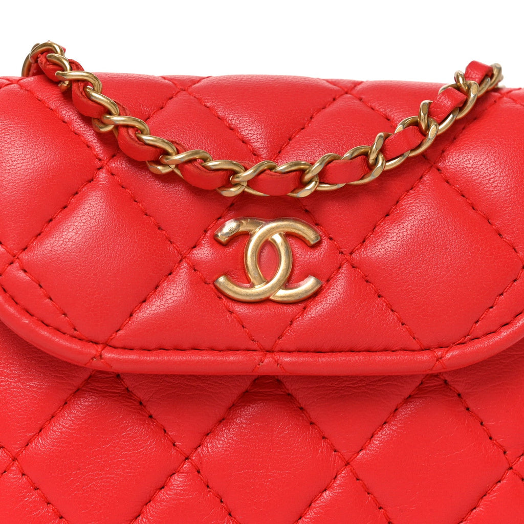 Chanel Lambskin Quilted Pearl Crush Waist Bag Red