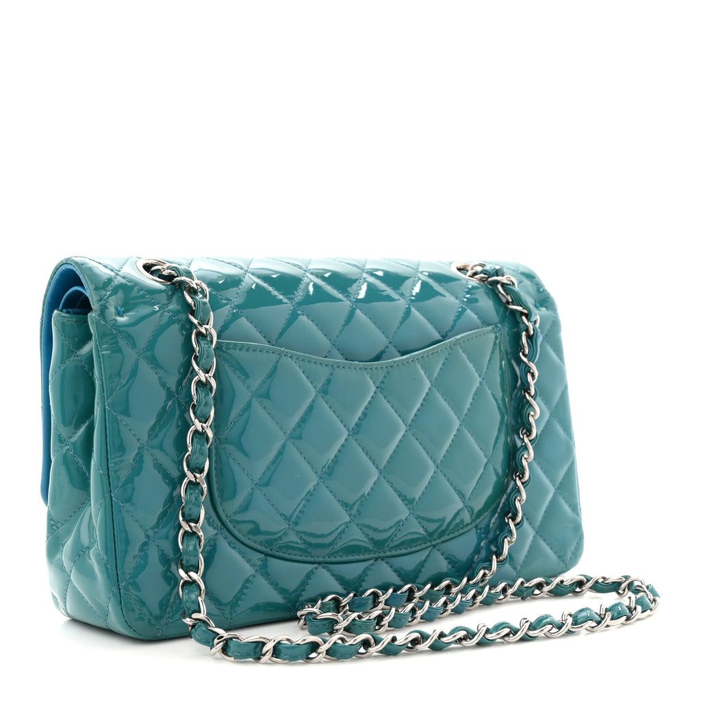 Chanel Patent Quilted Medium Double Flap Turquoise