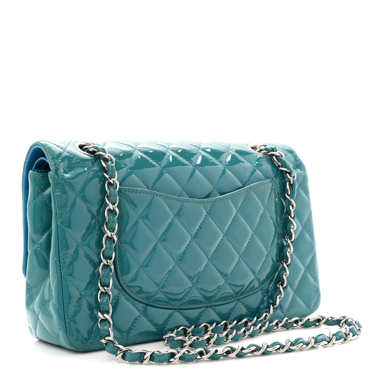 Chanel Patent Quilted Medium Double Flap Turquoise