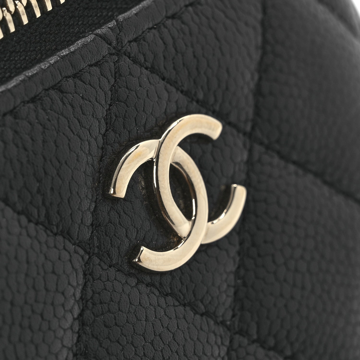 Chanel Caviar Quilted Small Vertical Coco Beauty Vanity Case With Chain Black