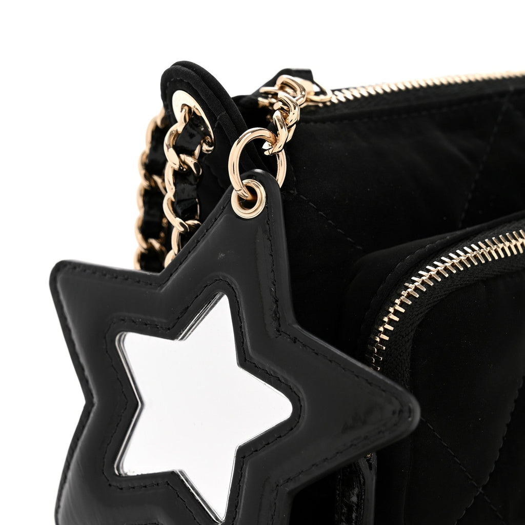 Chanel Velvet Effect Nylon Shiny Crumpled Calfskin Mini Quilted Chanel 25 Clutch With Chain Black