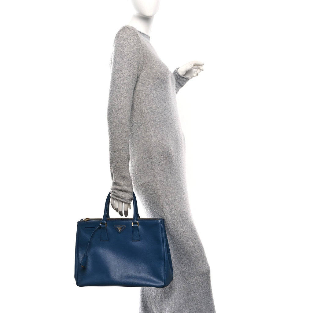 Prada Saffiano Large Galleria Double Zip Tote Bluette