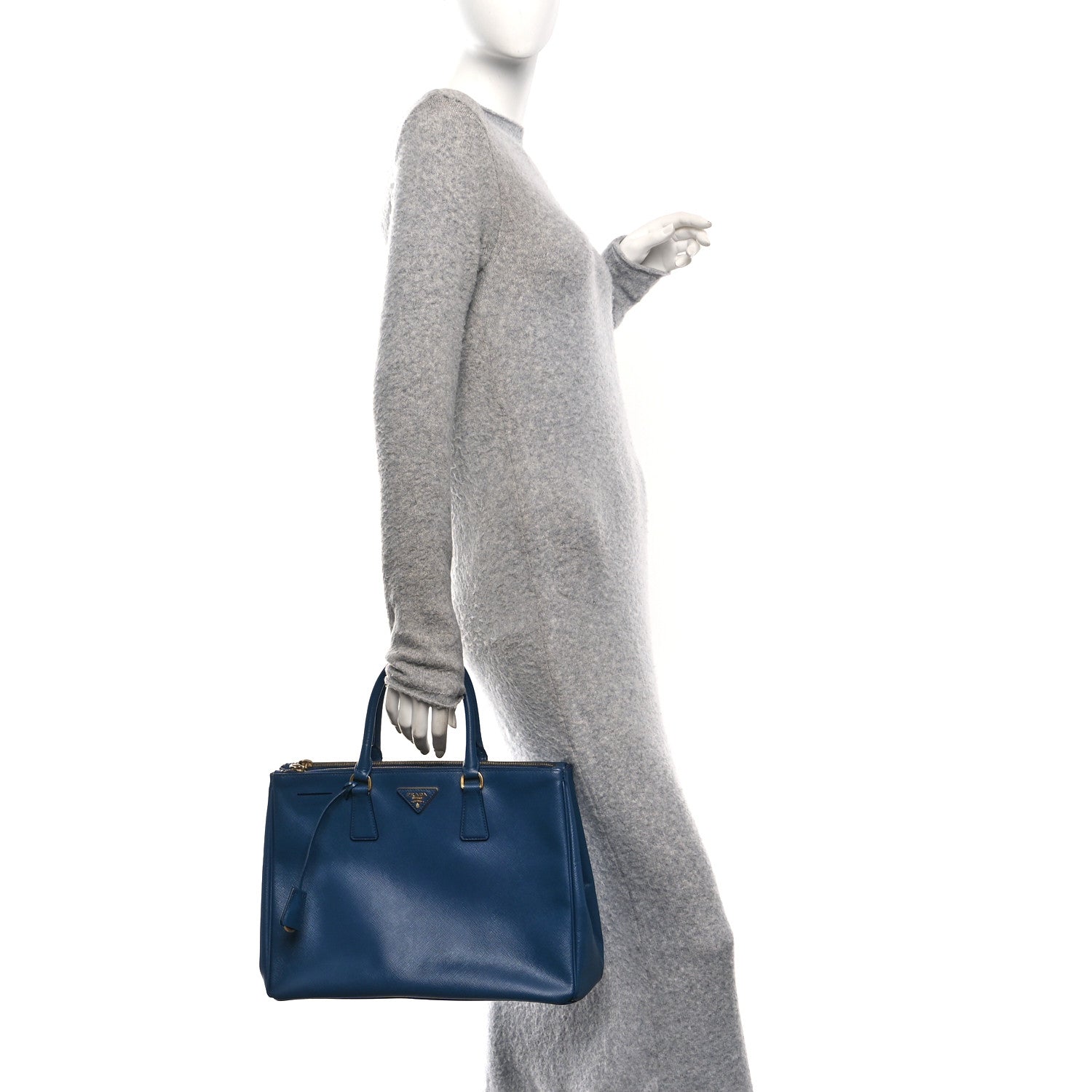 Prada Saffiano Large Galleria Double Zip Tote Bluette