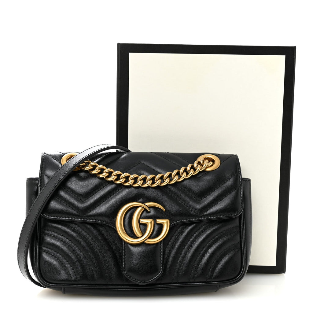 Gucci Calfskin Matelasse Small GG Marmont Shoulder Bag Black