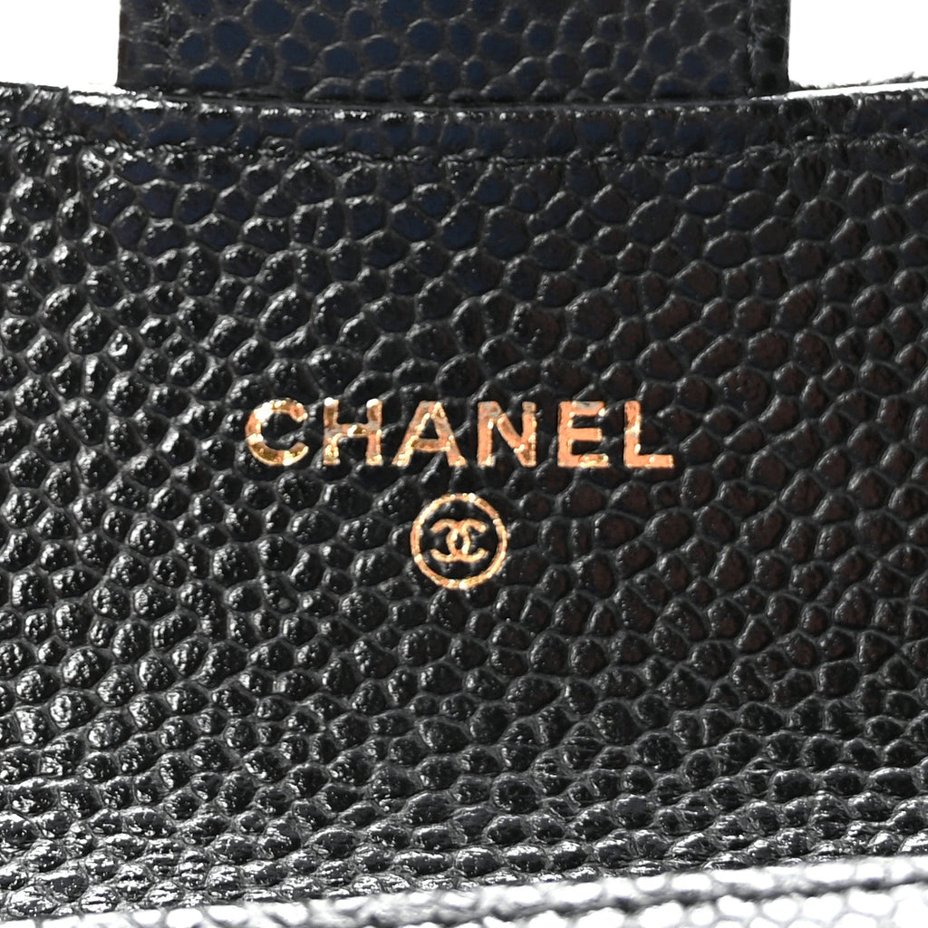 Caviar Quilted Flap Card Holder Wallet Black