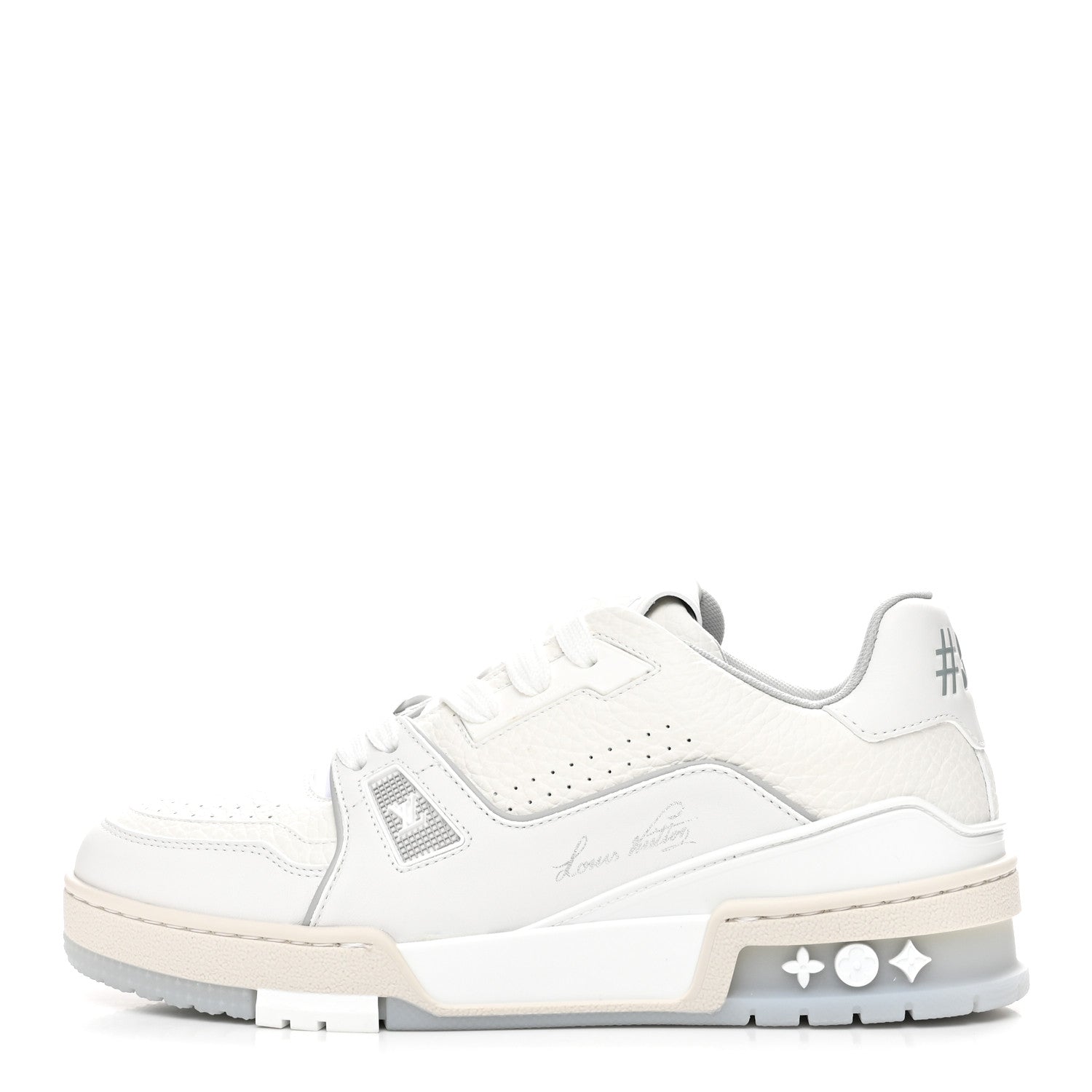 Louis Vuitton Grained Calfskin Womens LV Trainer Sneakers 37 White