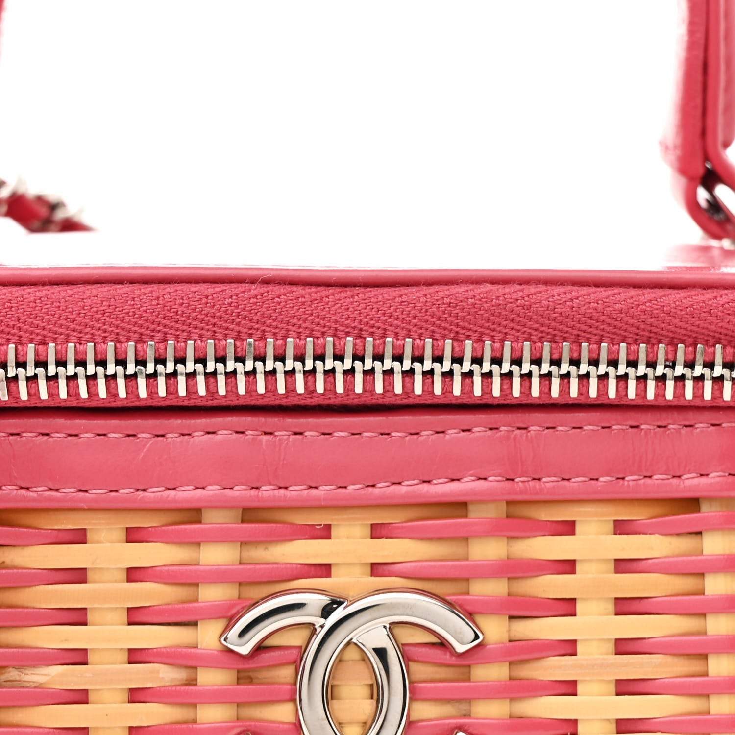 Chanel Calfskin Raffia Small Take Away Vanity Case Bag Pink Beige