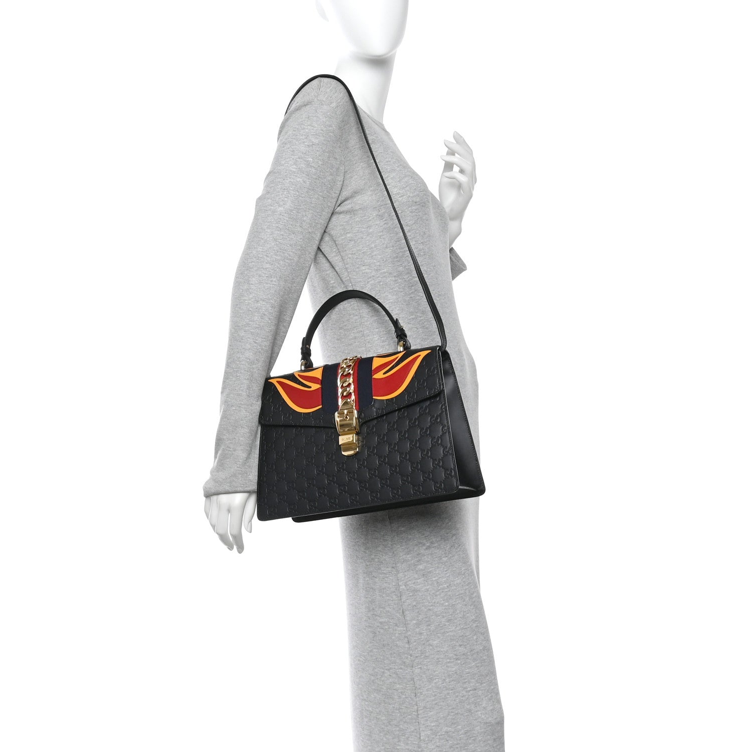 Gucci Guccissima Signature Medium Sylvie Top Handle Bag Black