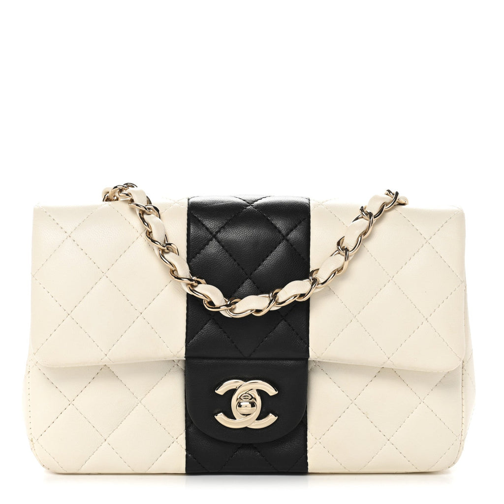 Chanel Lambskin Quilted Mini Rectangular Flap White Black