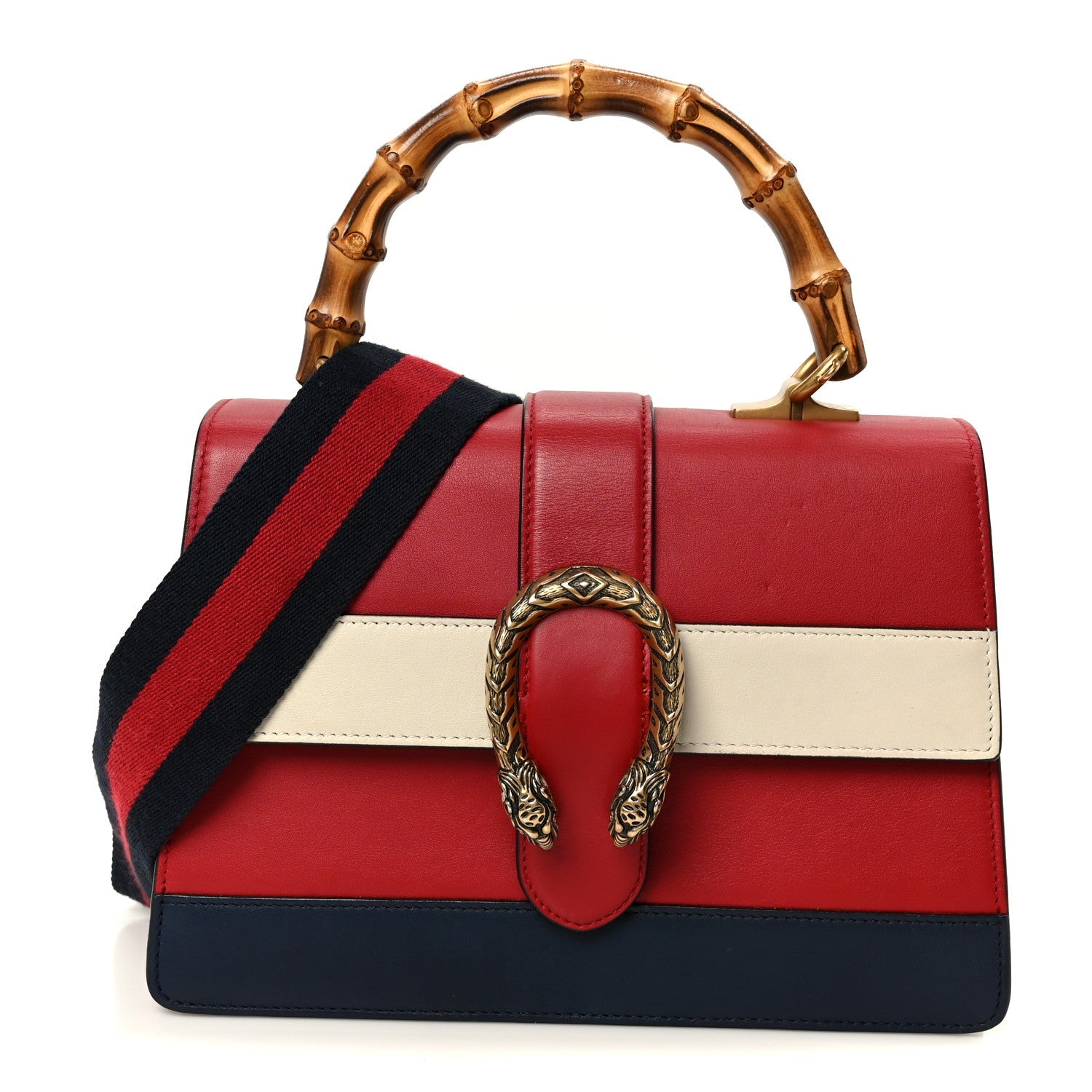 Gucci Calfskin Bamboo Web Medium Dionysus Top Handle Bag Red White Blue