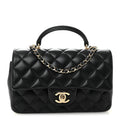 Chanel Lambskin Quilted Mini Top Handle Rectangular Flap Black