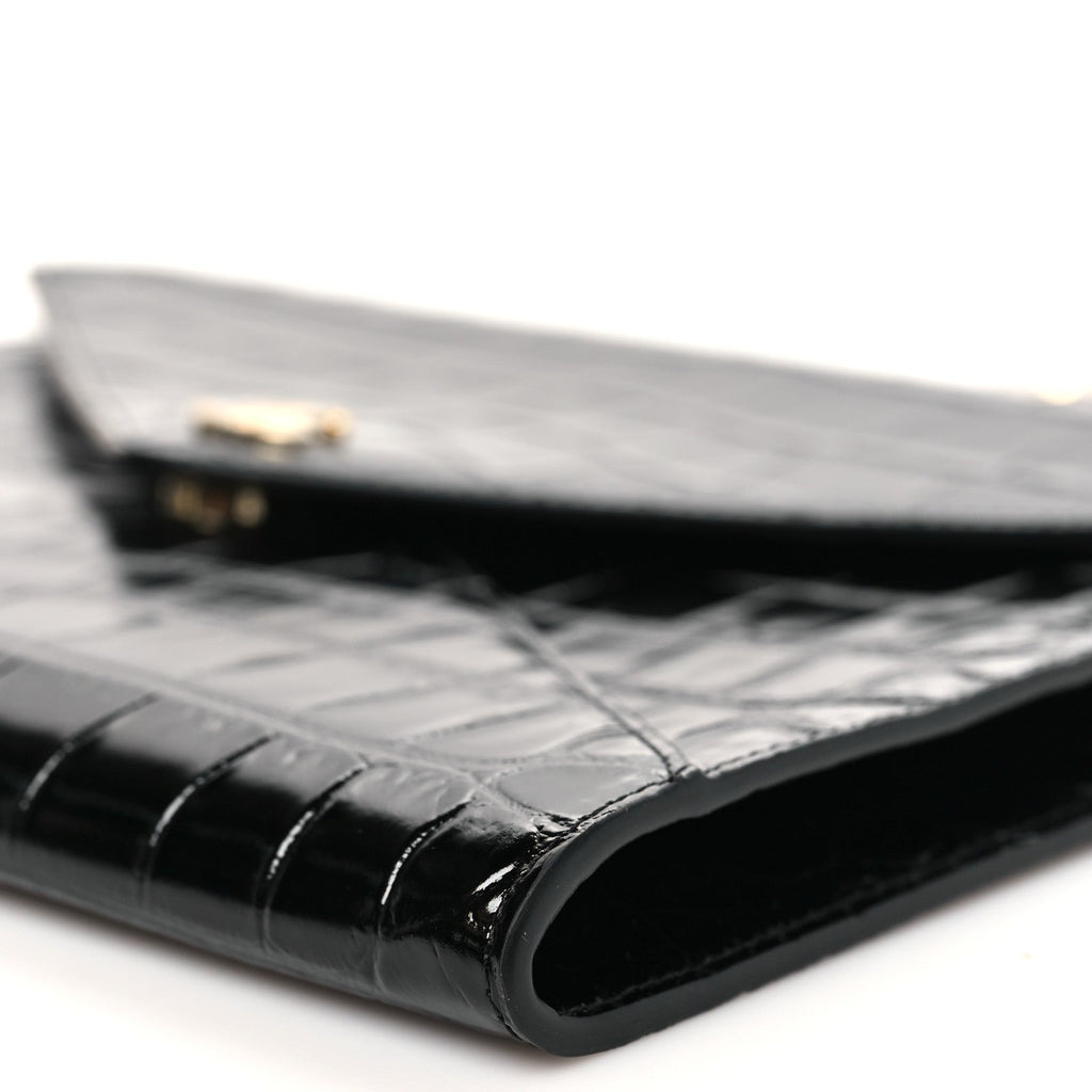 Chanel Calfskin Crocodile Embossed Croc Illusion Clutch With Chain  Black