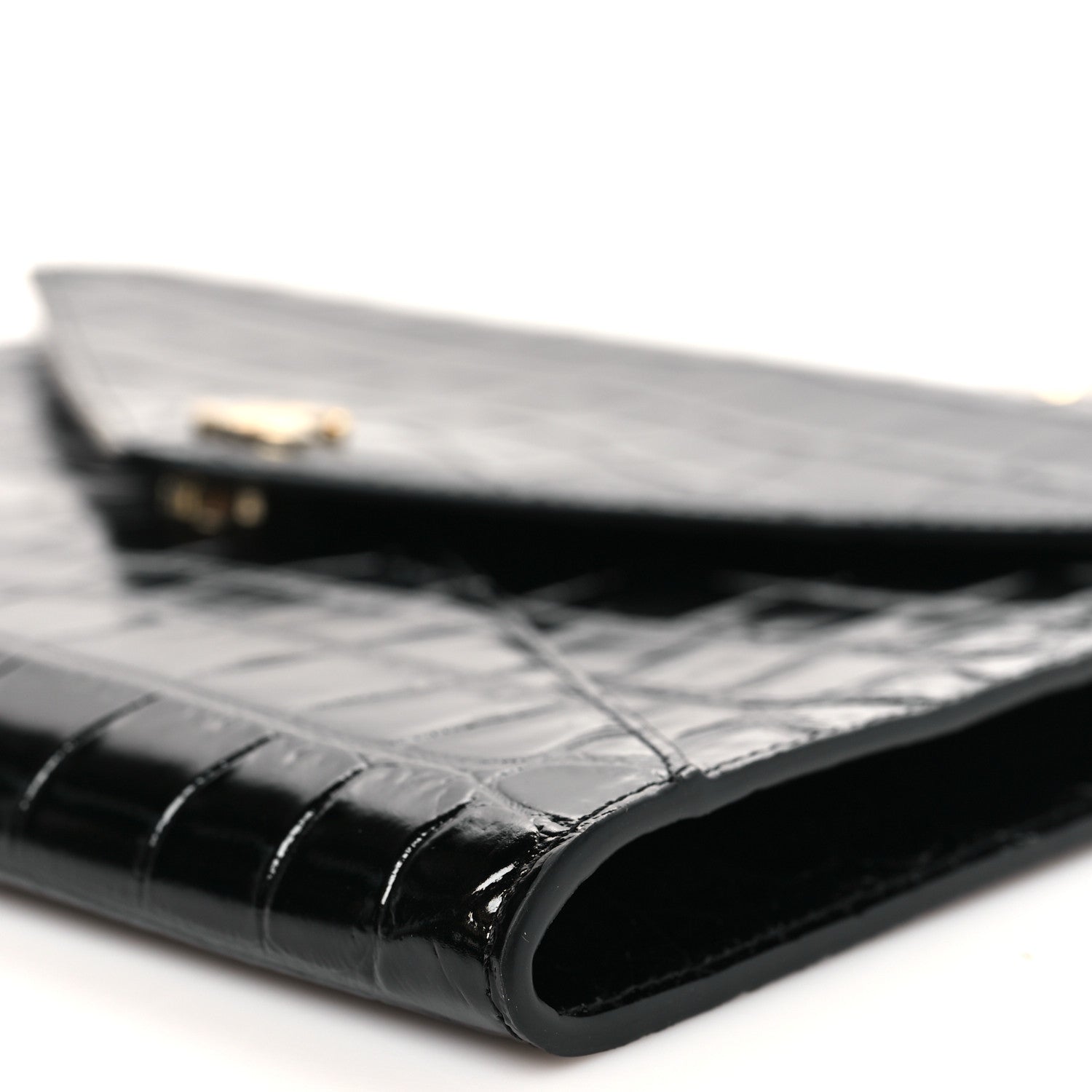 Chanel Calfskin Crocodile Embossed Croc Illusion Clutch With Chain  Black