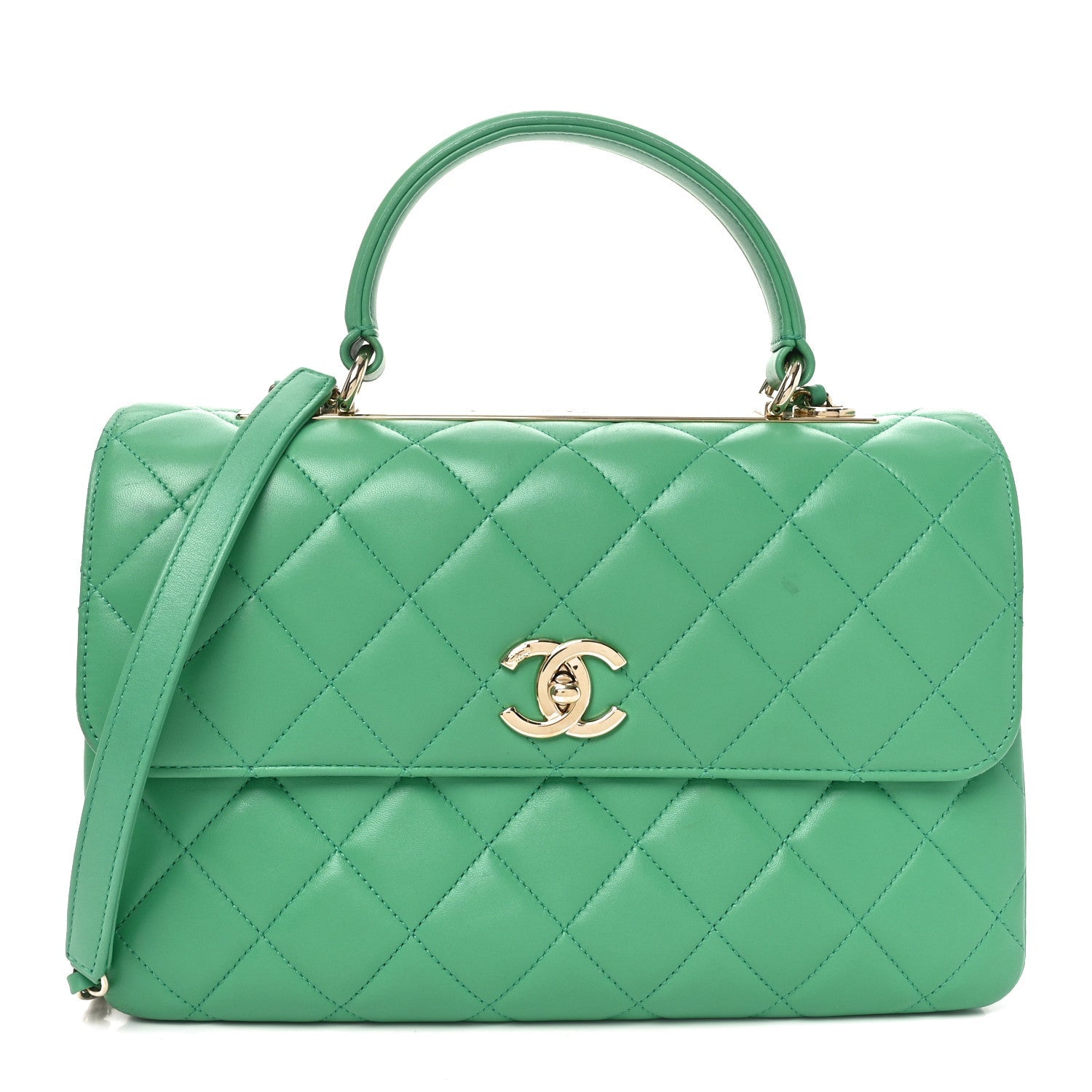 Chanel Lambskin Quilted Medium Trendy CC Flap Dual Handle Bag Green