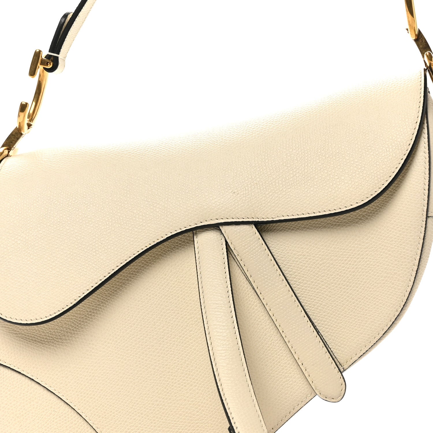 Christian Dior Grained Calfskin Saddle Bag White