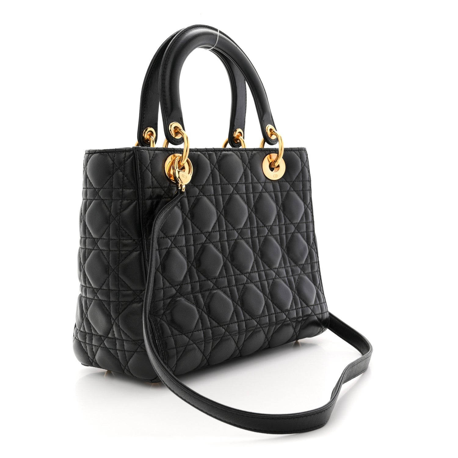 Christian Dior Lambskin Cannage Medium Lady Dior Black