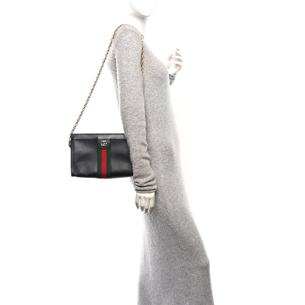 Gucci Calfskin GG Web Small Ophidia Chain Shoulder Bag Black
