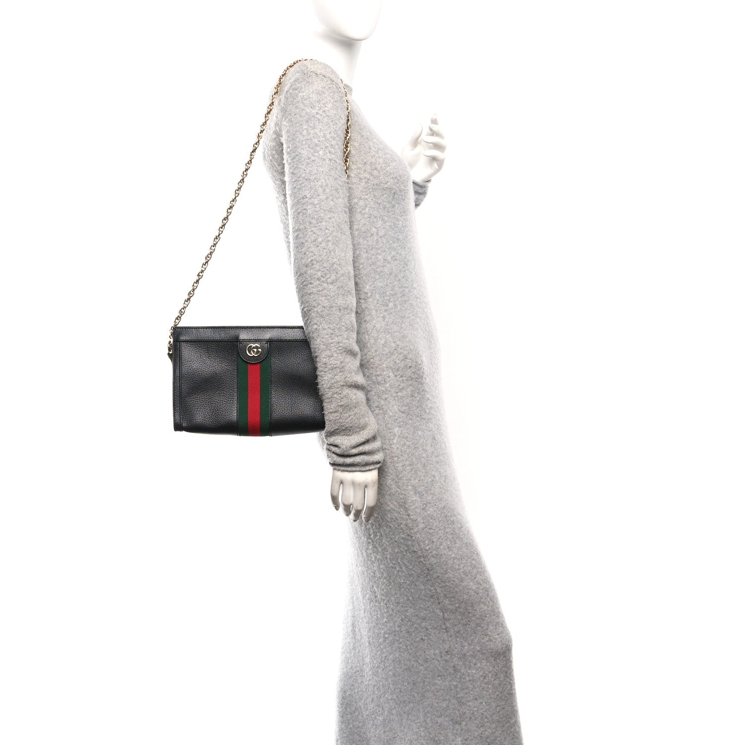 Gucci Calfskin GG Web Small Ophidia Chain Shoulder Bag Black