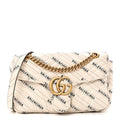 Gucci X BALENCIAGA Calfskin Matelasse Logo Print Small GG Marmont Shoulder Bag White
